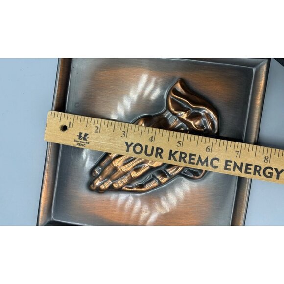 Vtg 70s Copper Guild Praying Hands Wall Art Plaque Napkin Holder Set - Picture 7 of 10